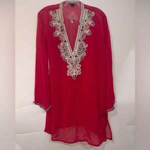 Boston Proper Women's Medium Swim Cover-Up Sheer Beaded Crystal Embellished